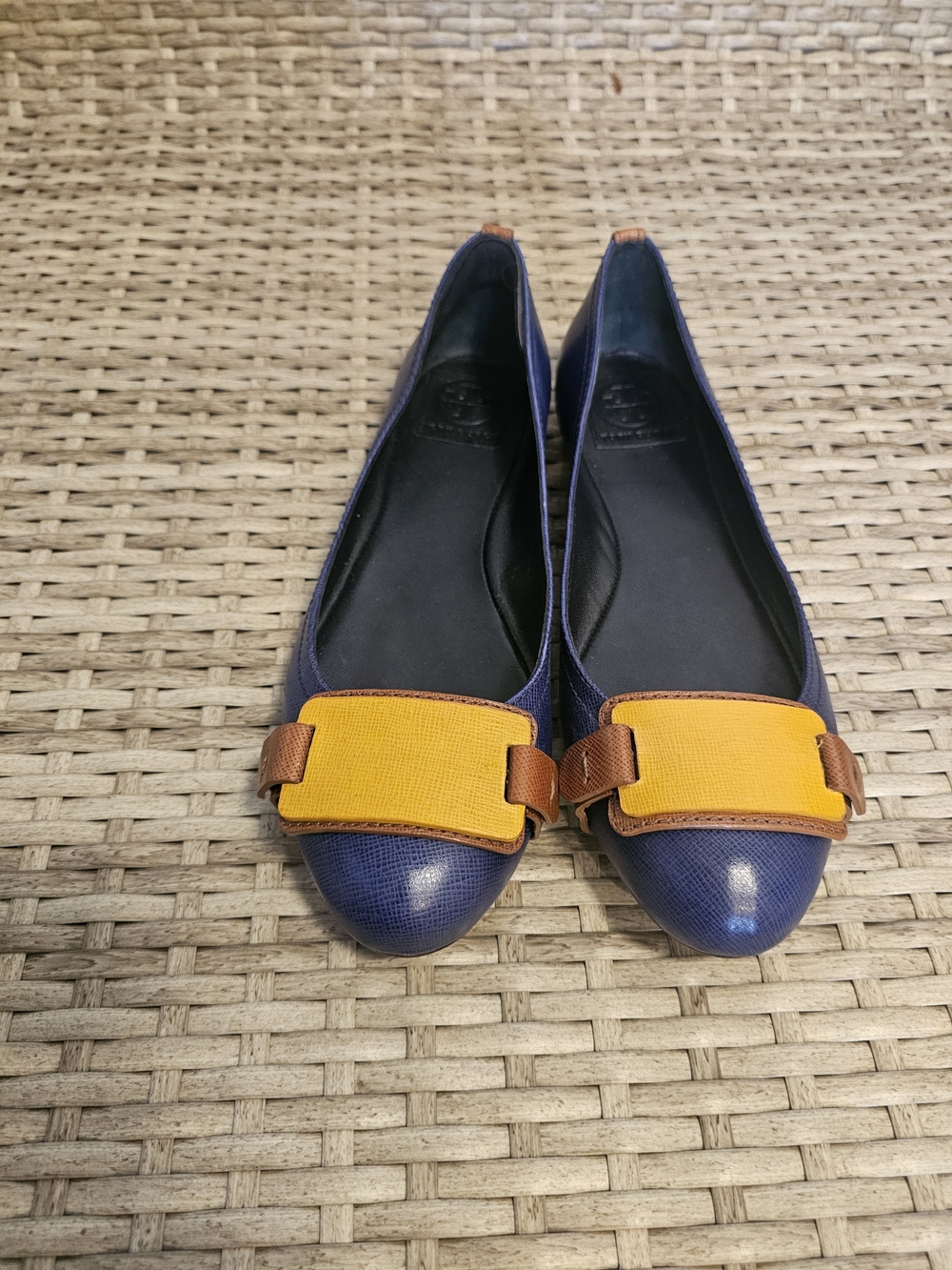 Tory Burch Navy Blue Flats with Yellow Accent